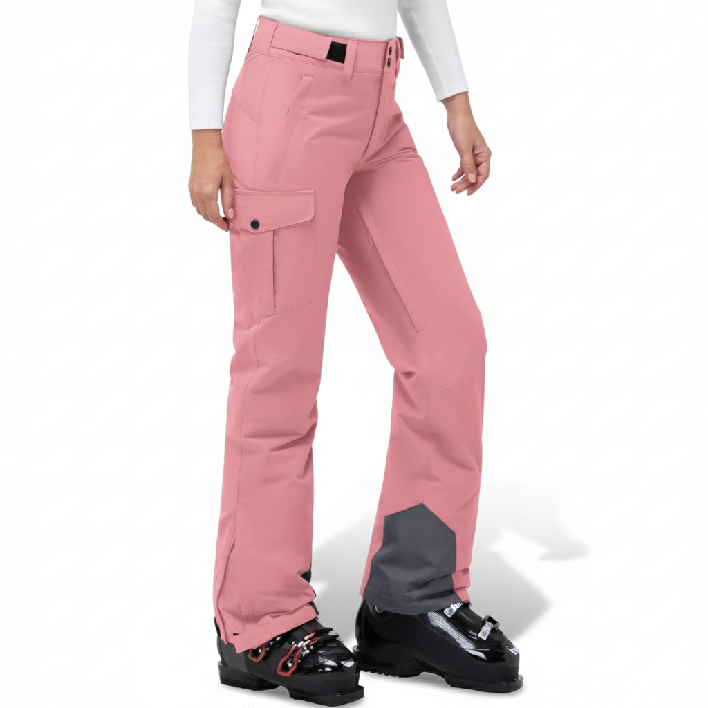 Women's Insulated Waterproof Ski Pants with Cargo Pockets and Boot Gaiters