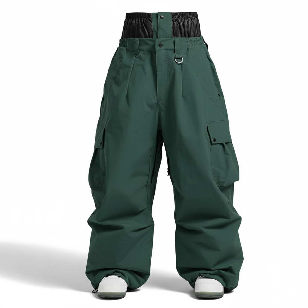 Men's Baggy Insulated Waterproof Snowboard Pants with Cargo Pockets and Gaiters