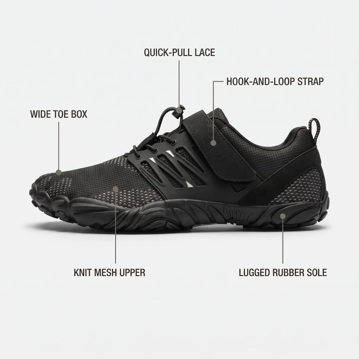Men's Wide Toe Box Barefoot Shoes with Flexible Sole and Quick Pull Lace