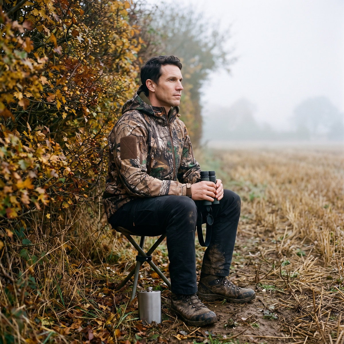 Men's Camo Fleece Lined Softshell Jacket with Hood