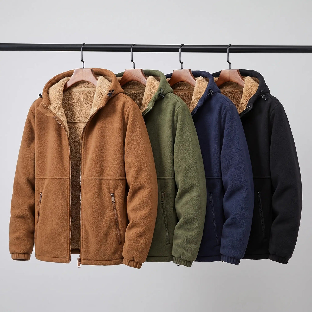 Men's Sherpa Lined Hooded Fleece Jacket With Zip Pockets