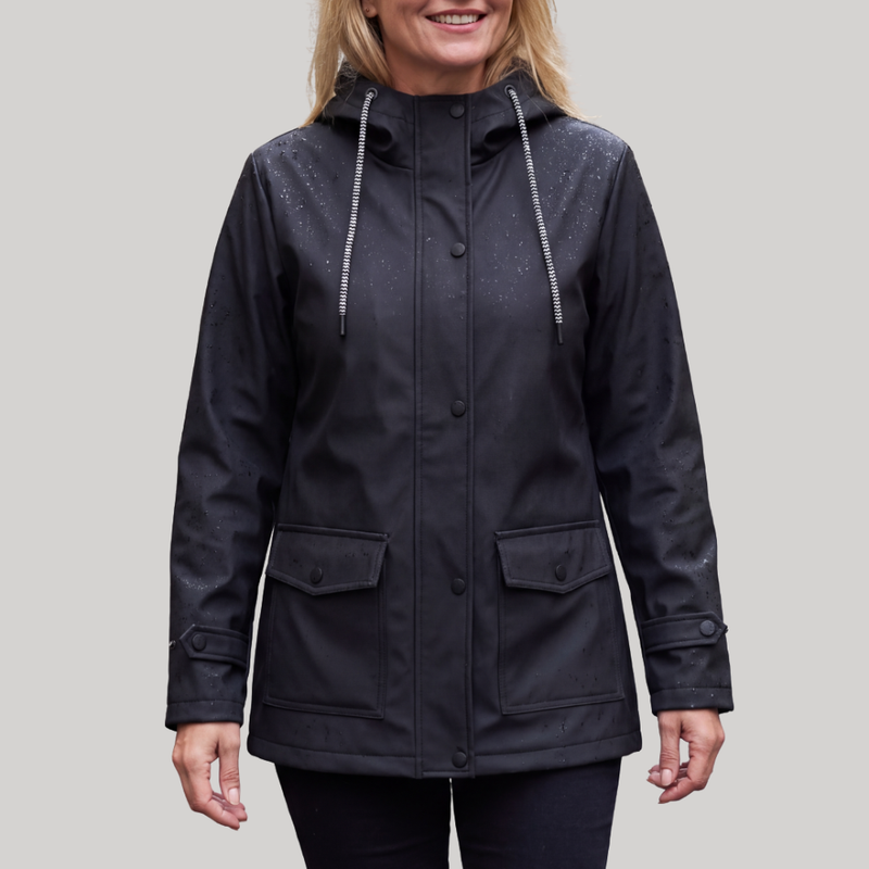 Women's Lightweight Water Repellent Hooded Rain Jacket with Flap Pockets