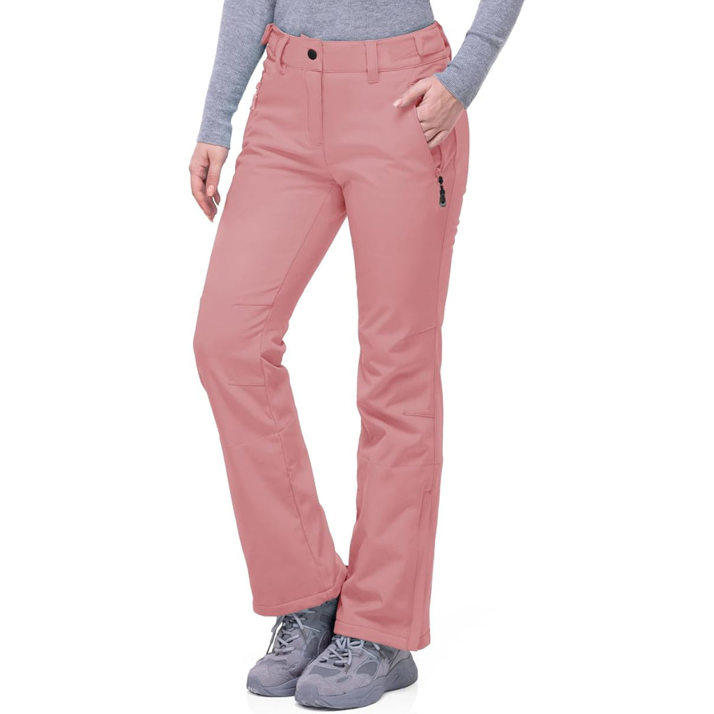 Women's Waterproof Softshell Snow Pants with Fleece Lining and Zip Pockets