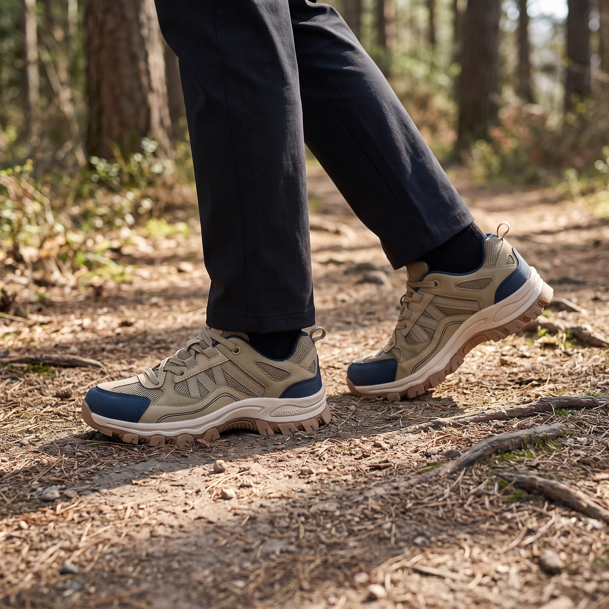 Men's Lightweight Breathable Hiking Shoes with Cushioned Midsole and Rubber Outsole