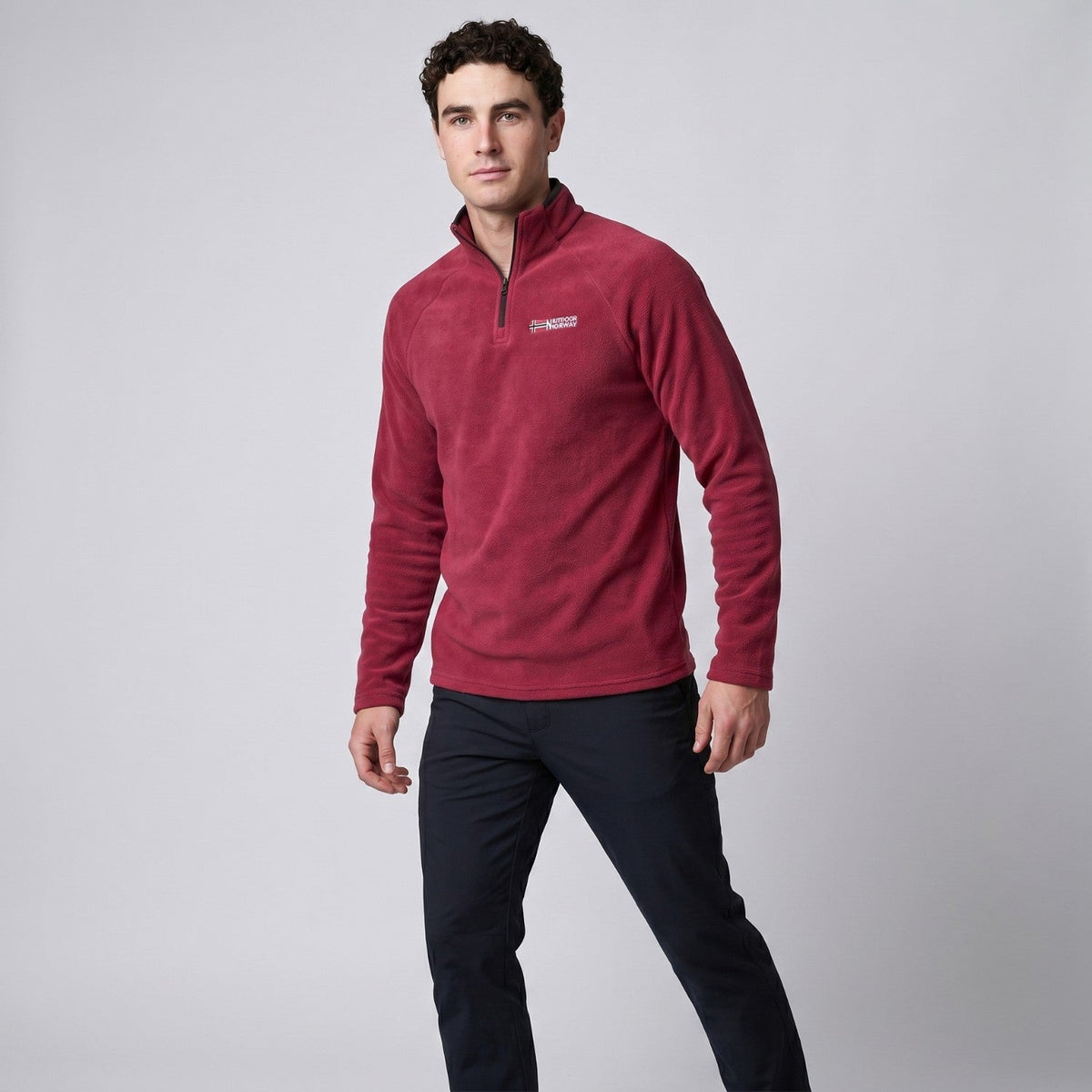 Men's Thermal Fleece Quarter Zip Pullover with Stand Collar