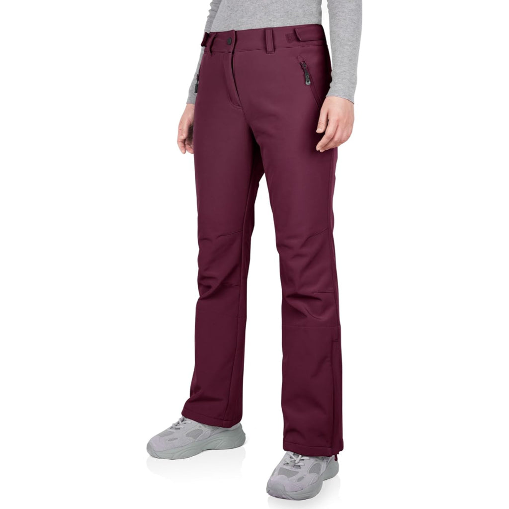 Women's Waterproof Softshell Snow Pants with Fleece Lining and Zip Pockets