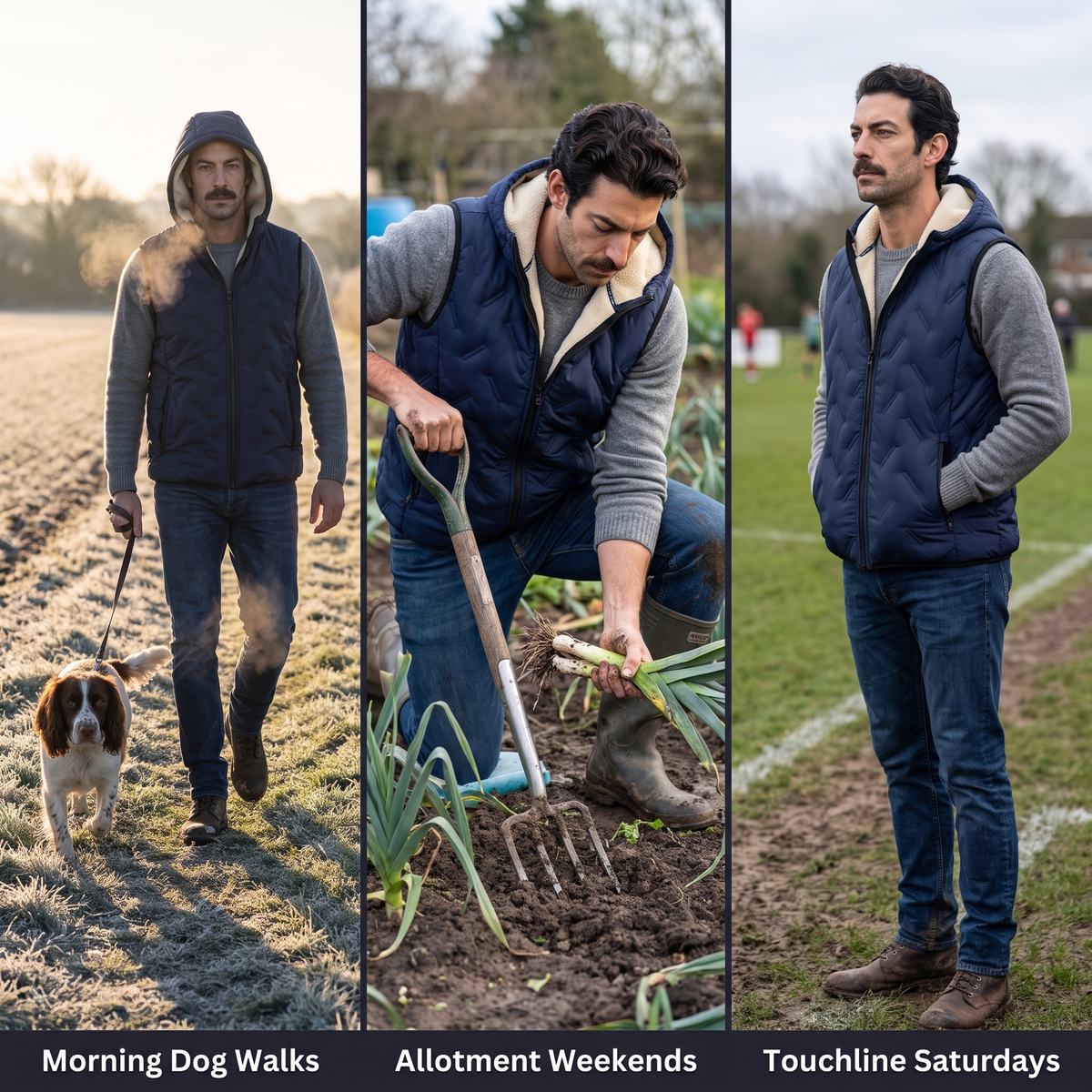 Men's Quilted Hooded Vest with Sherpa Fleece Lining