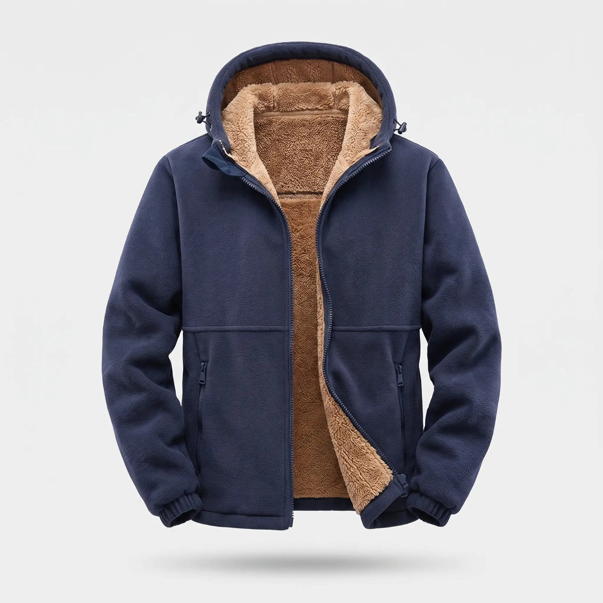 Men's Hooded Sherpa Lined Fleece Jacket with Zip Pockets