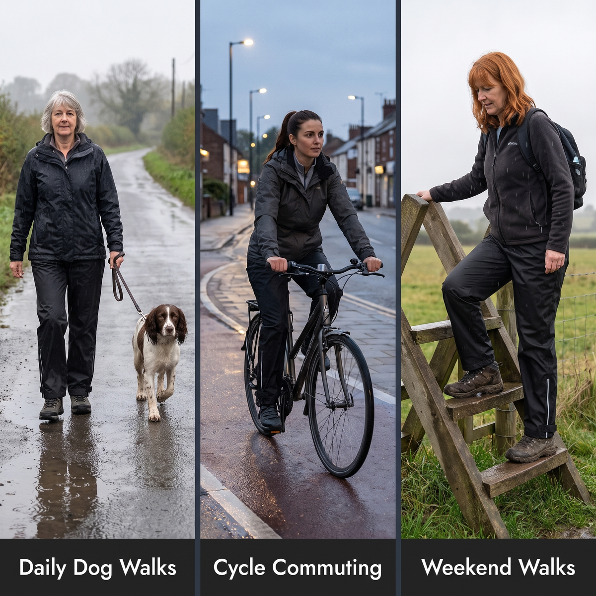 Women's Lightweight Rain Trousers with Zip Pockets and Reflective Leg Strips