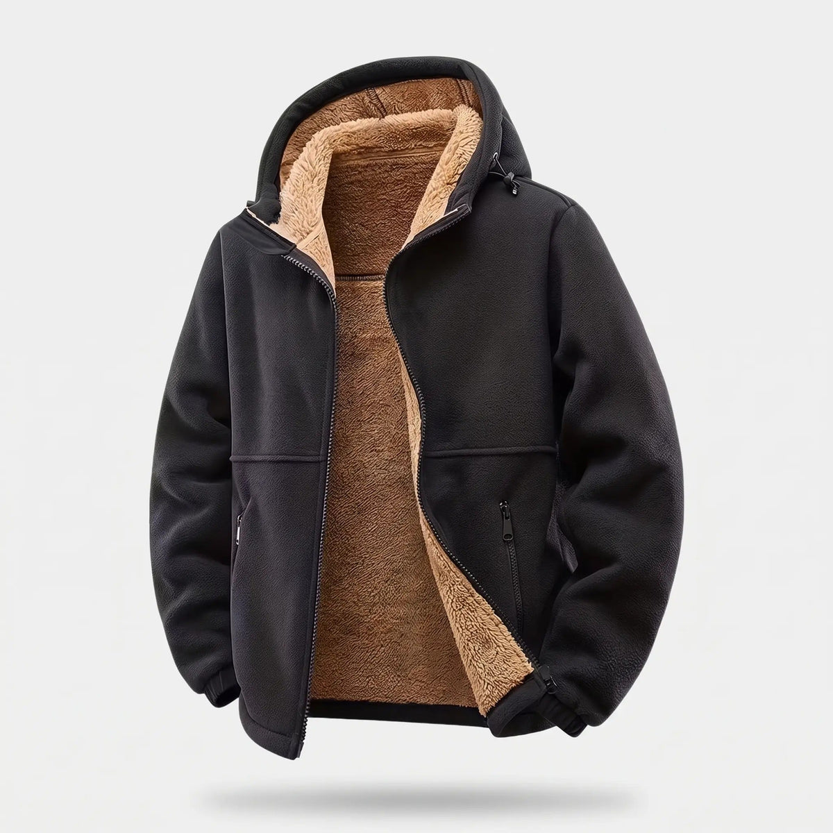 Men's Sherpa Lined Hooded Fleece Jacket With Zip Pockets