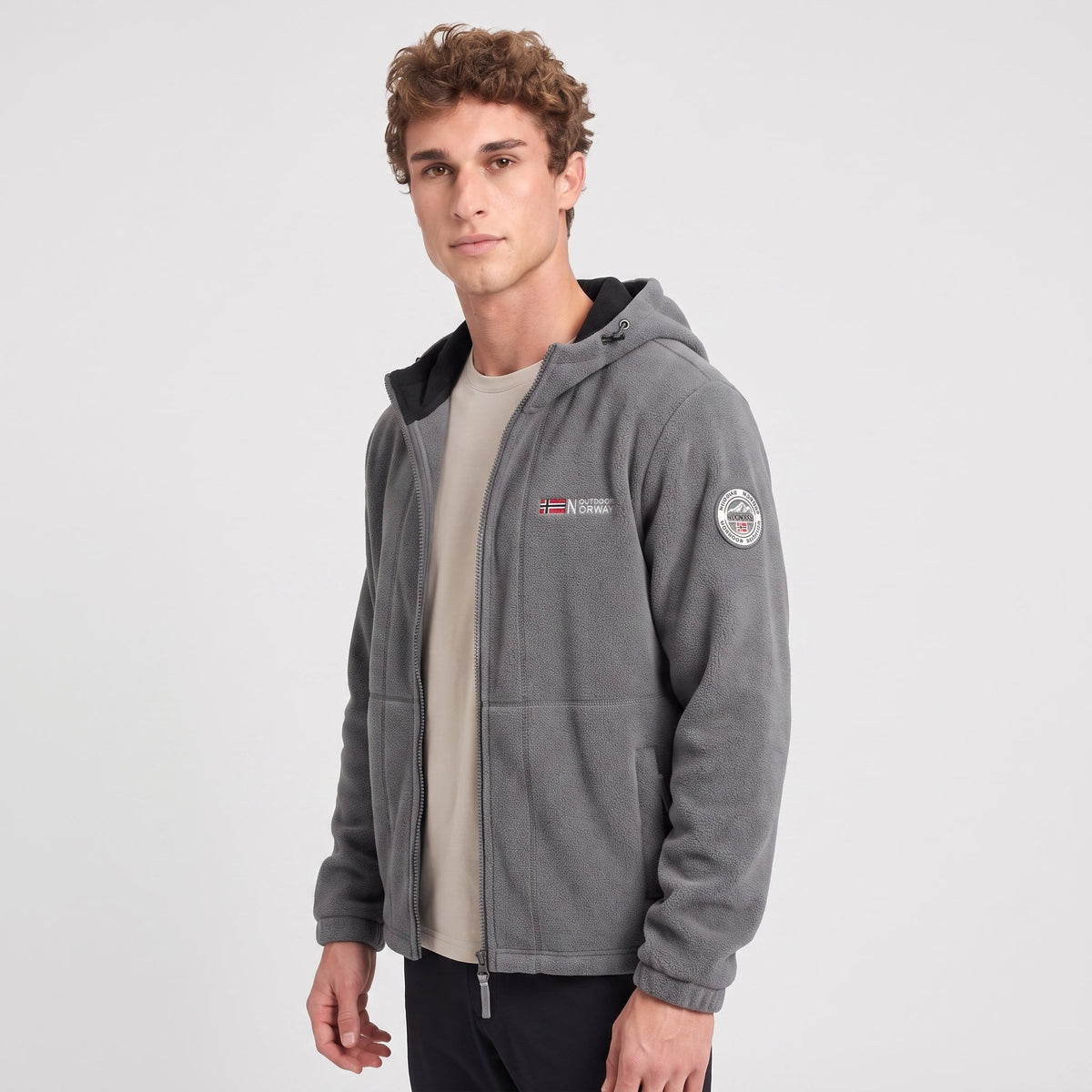 Men's Windproof Hooded Fleece Jacket with Zip Pockets