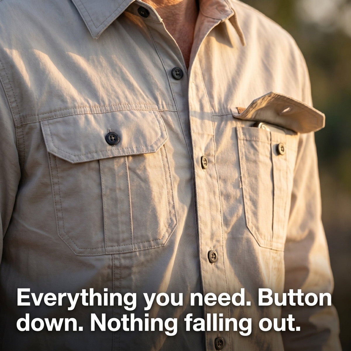 Men's Cotton Field Shirt With Double Chest Pockets And Long Sleeves