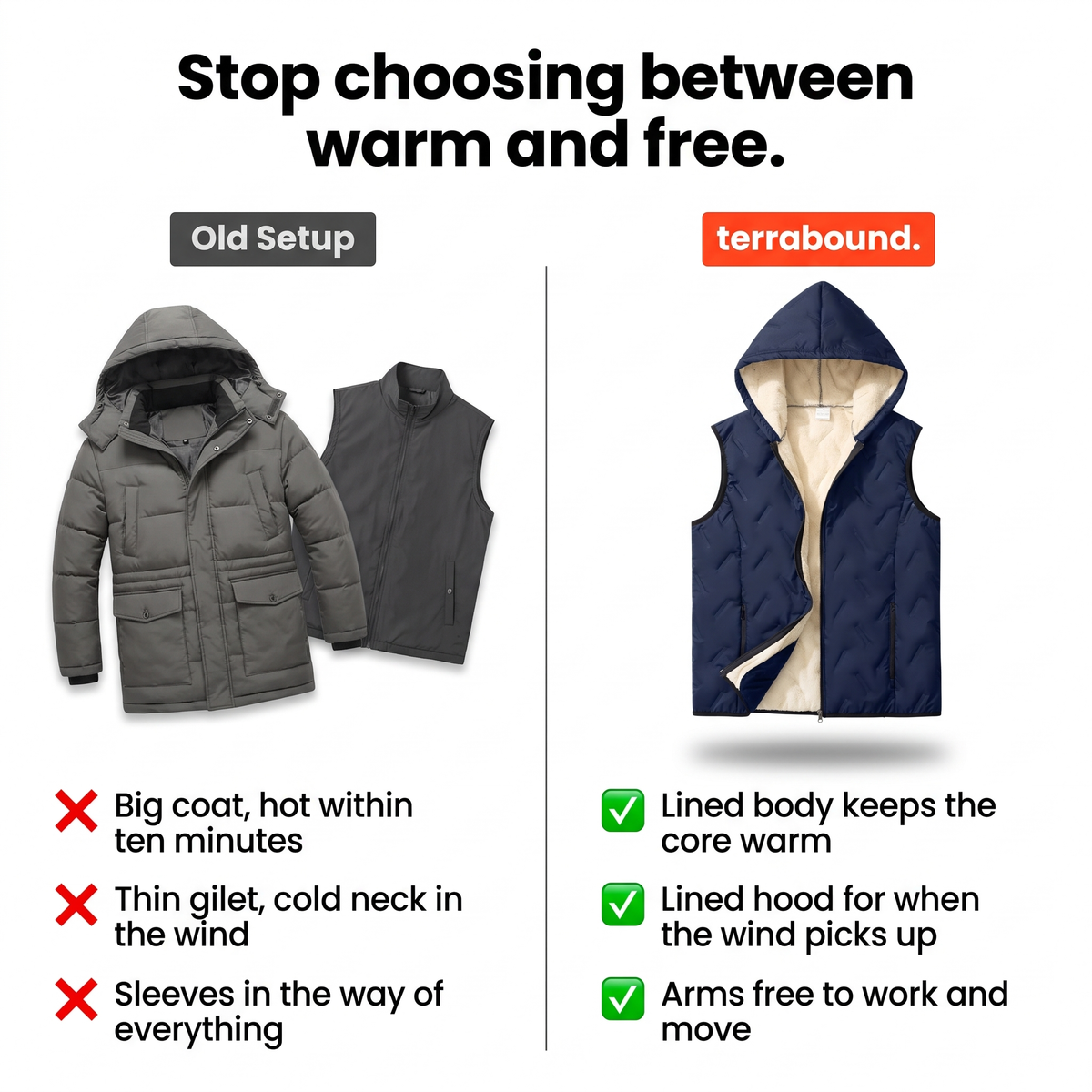 Men's Wave Quilted Hooded Vest With Sherpa Fleece Lining
