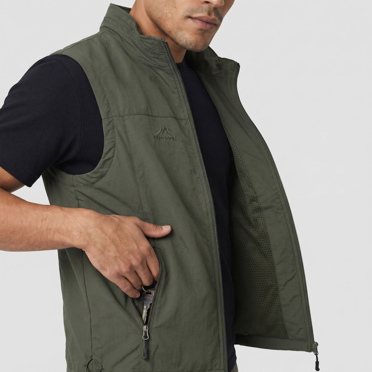 Men's Lightweight Hiking Vest with Zip Pockets and Mesh Lining