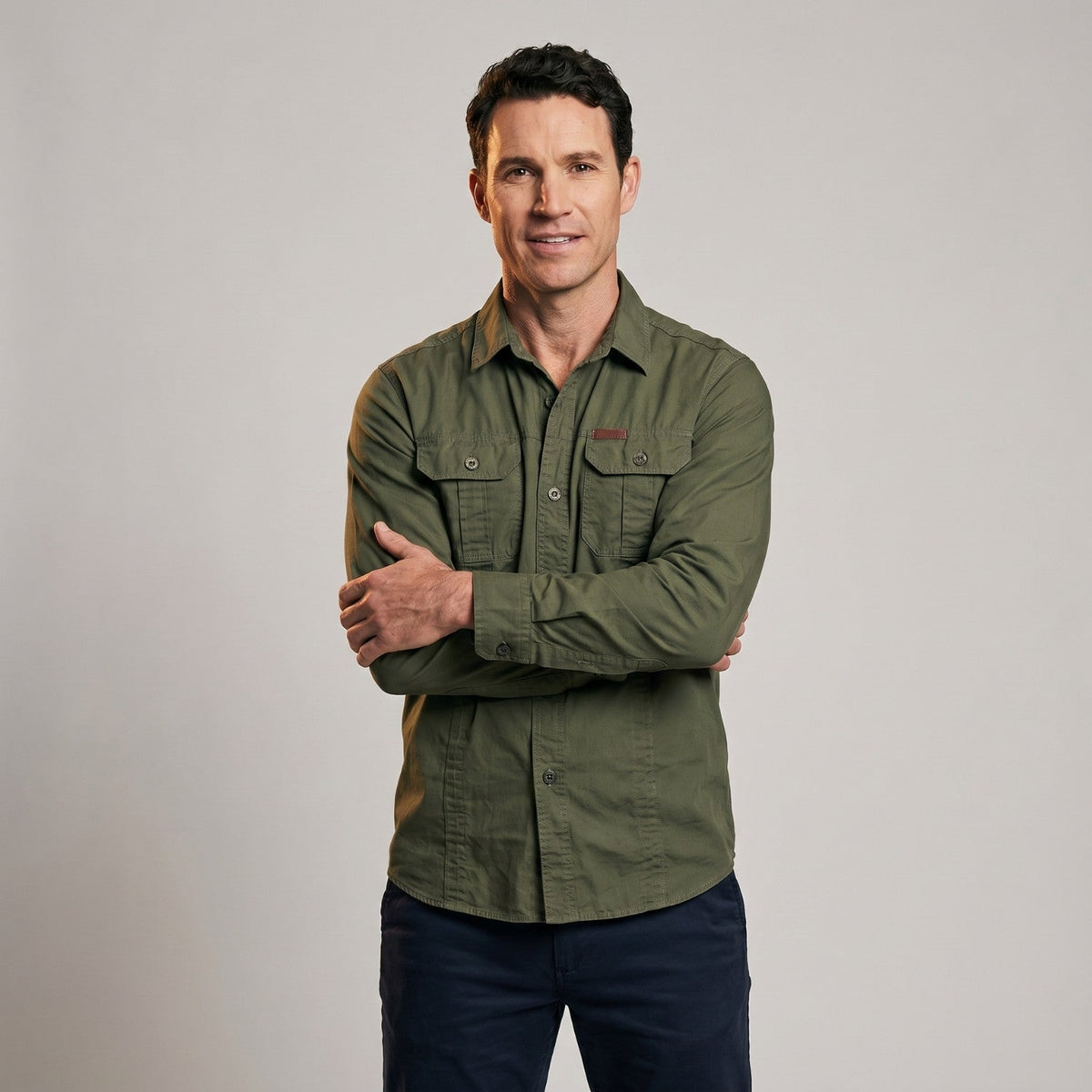 Men's Cotton Field Shirt With Double Chest Pockets And Long Sleeves