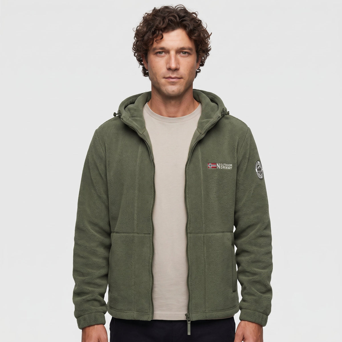 Men's Windproof Hooded Fleece Jacket with Zip Pockets