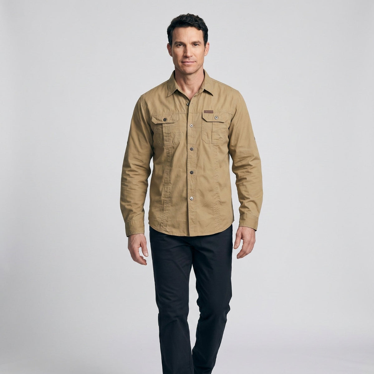 Men's Cotton Field Shirt With Double Chest Pockets And Long Sleeves