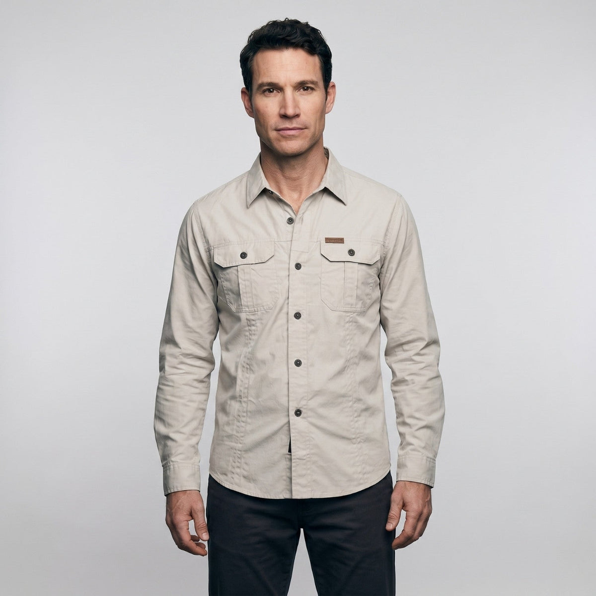 Men's Cotton Field Shirt With Double Chest Pockets And Long Sleeves