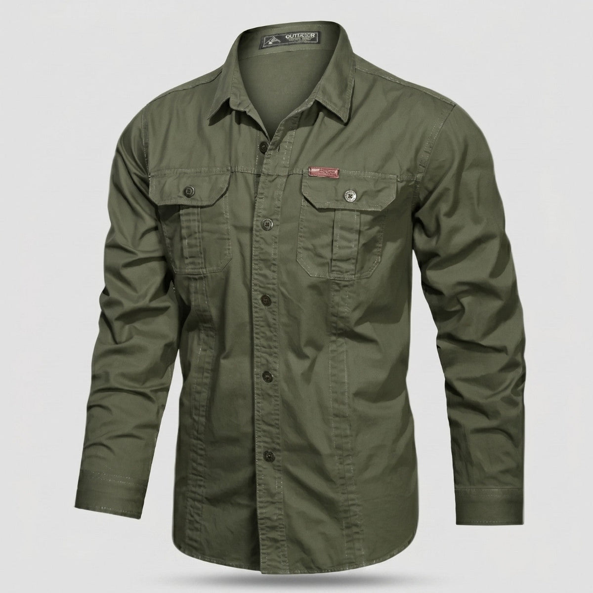 Men's Cotton Field Shirt With Double Chest Pockets And Long Sleeves