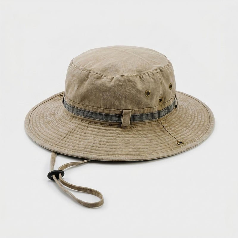 Men's Wide Brim Packable Cotton Boonie Hat with Chin Strap