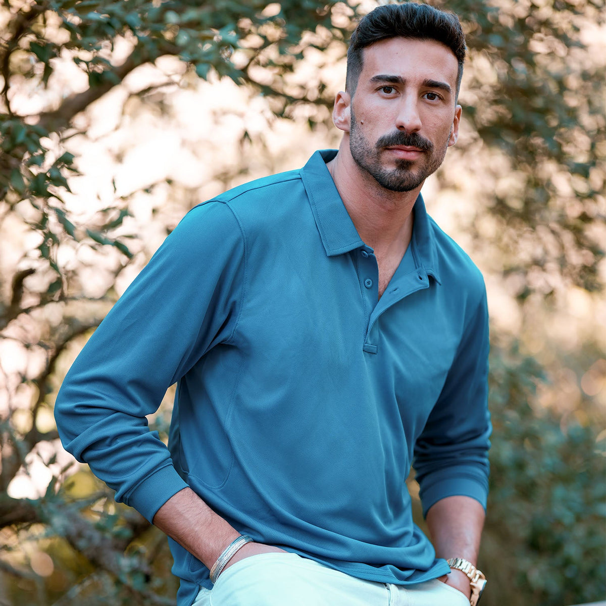Men's Long Sleeve Performance Polo Shirt with Quick Dry Fabric