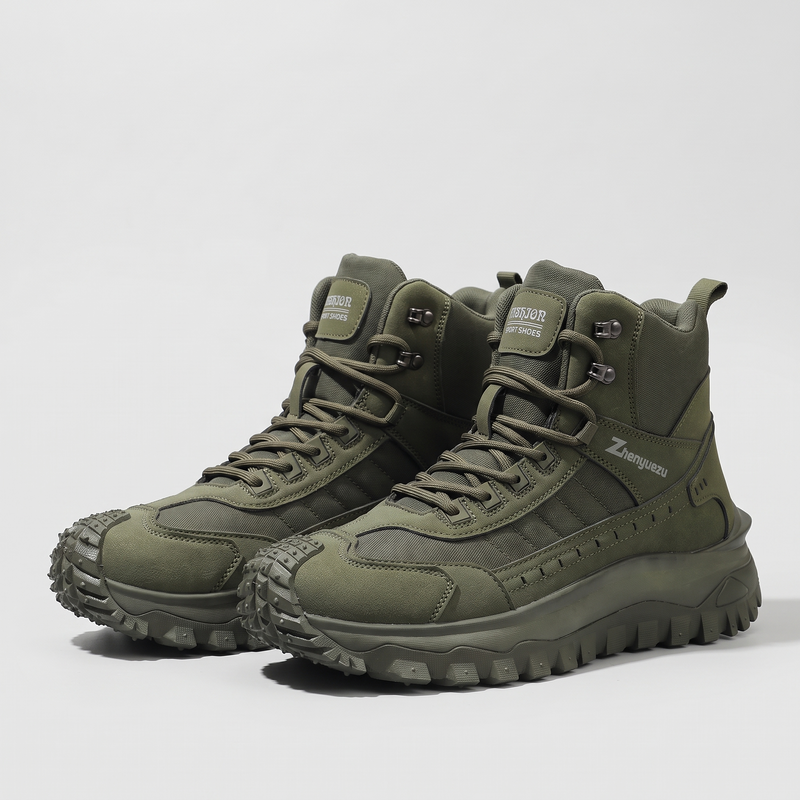 Men's High Top Lace Up Walking Boots with Chunky Lugged Sole