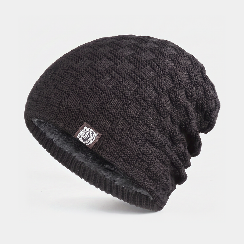 Men's Slouchy Basketweave Beanie with Full Fleece Lining