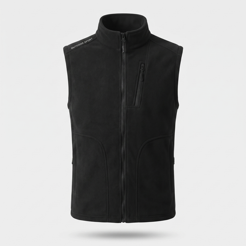 Men's Polar Fleece Zip Up Vest With Five Pockets And Stand Collar