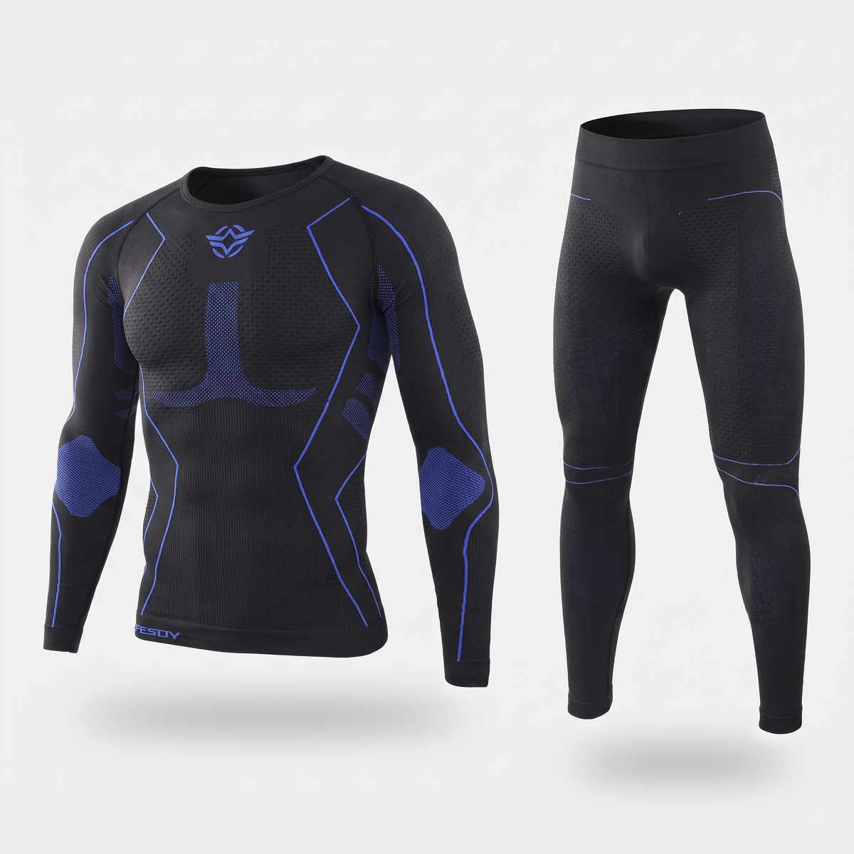 Men's Ski Base Layer Set With Long Sleeve Top And Seamless Knit Leggings
