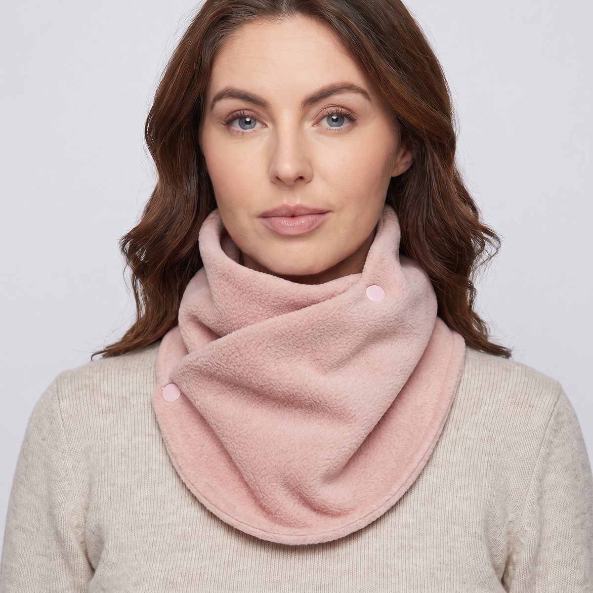 Women's Fleece Neck Warmer Snood with Popper Fastening
