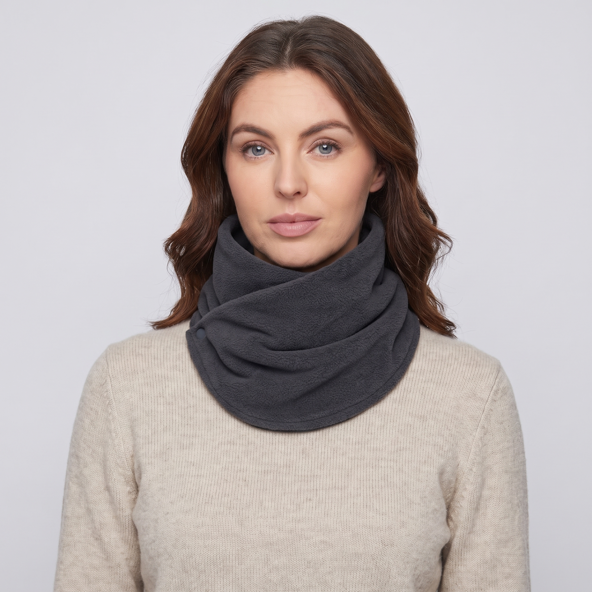 Women's Fleece Neck Warmer Snood with Popper Fastening