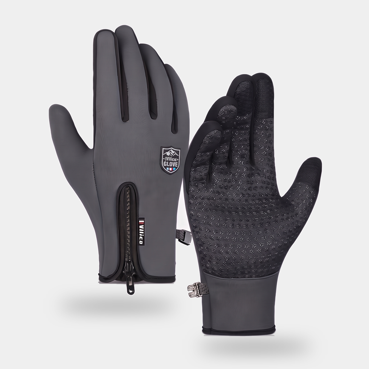 Men's Touchscreen Cycling Gloves with Zip Cuff and Grip Palm