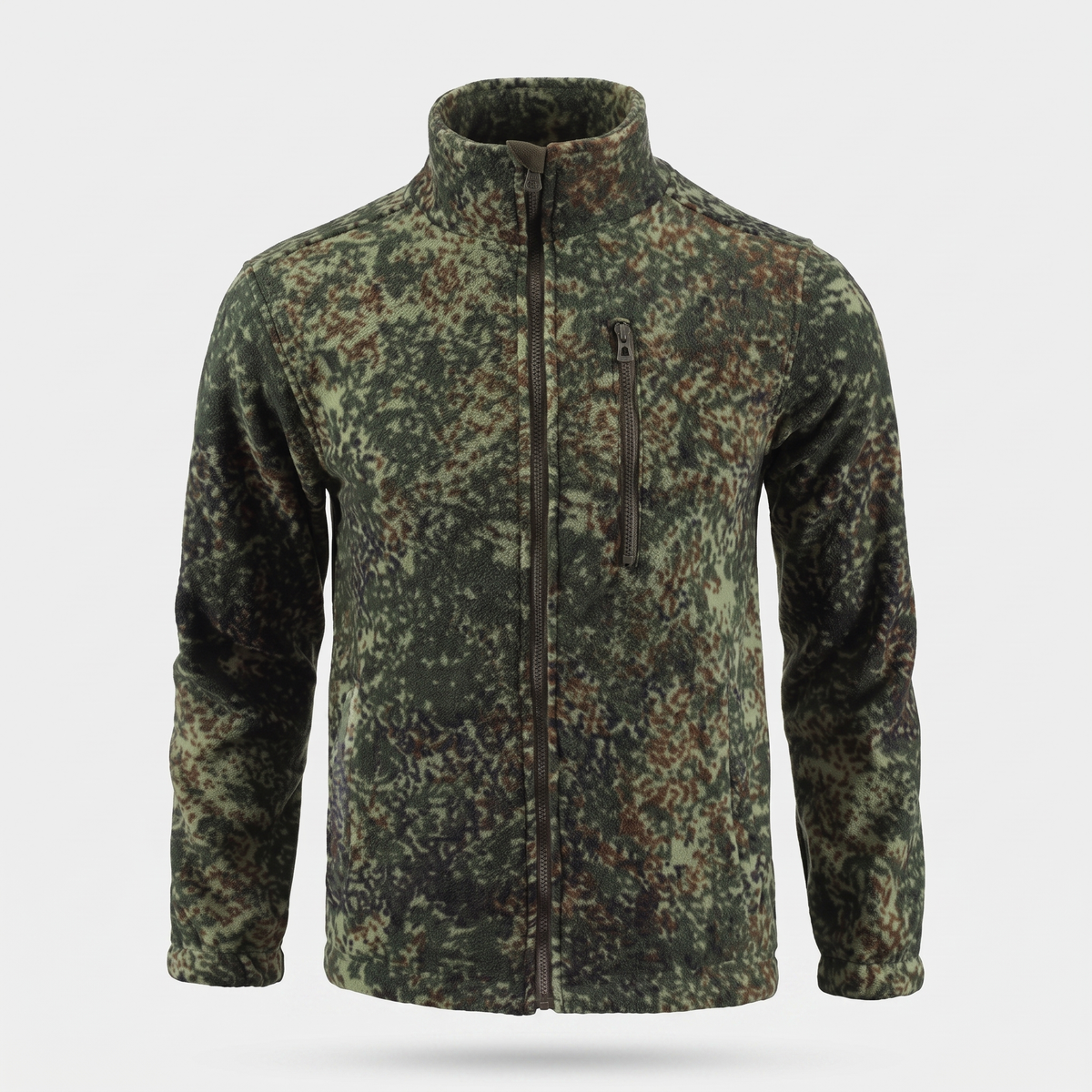 Men's Camo Fleece Jacket with Stand Collar and Zip Pockets