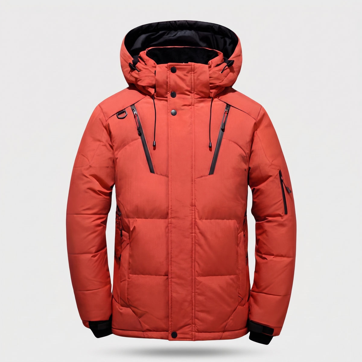 Men's Down Puffer Jacket with Detachable Hood and Multi Zip Pockets