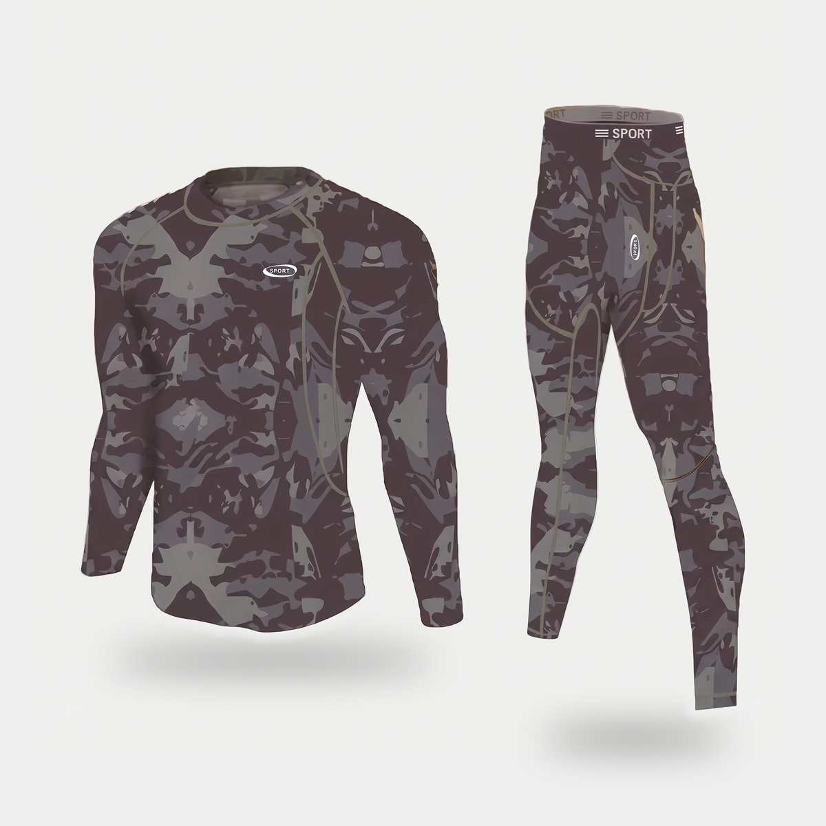 Men's Camo Base Layer Set With Long Sleeve Top And Full Length Leggings