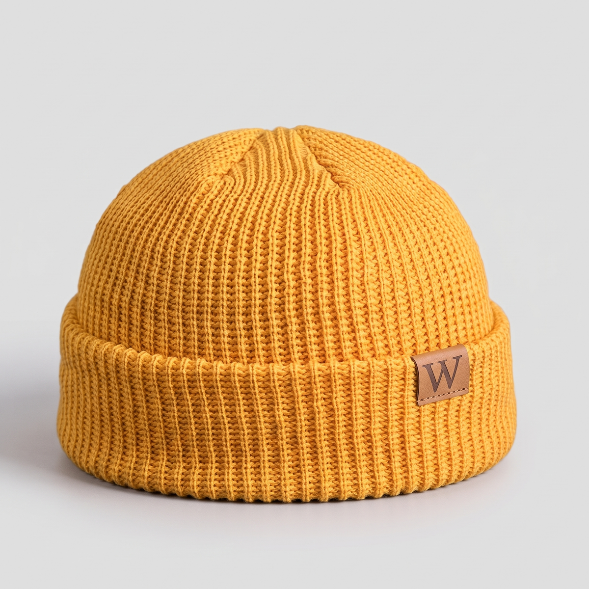 Men's Short Crown Ribbed Beanie with Deep Turned Cuff