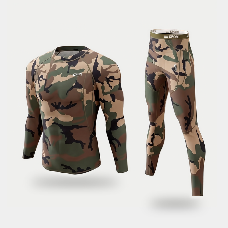 Men's Camo Base Layer Set With Long Sleeve Top And Full Length Leggings