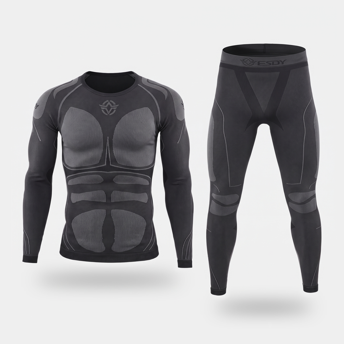 Men's Ski Base Layer Set With Long Sleeve Top And Seamless Knit Leggings