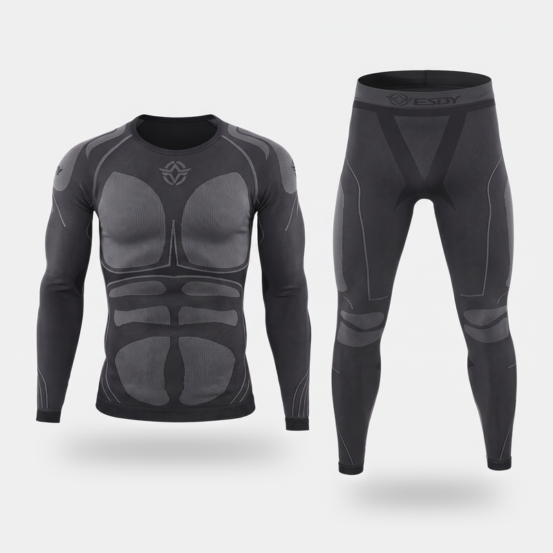 Men's Ski Base Layer Set With Long Sleeve Top And Seamless Knit Leggings