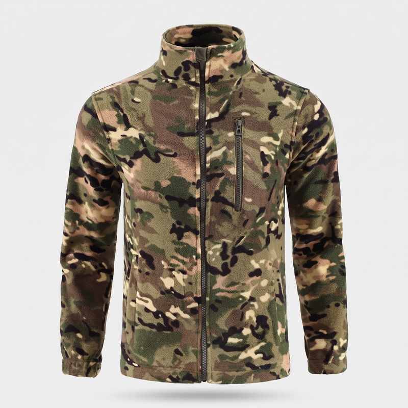 Men's Camo Fleece Jacket with Stand Collar and Zip Pockets