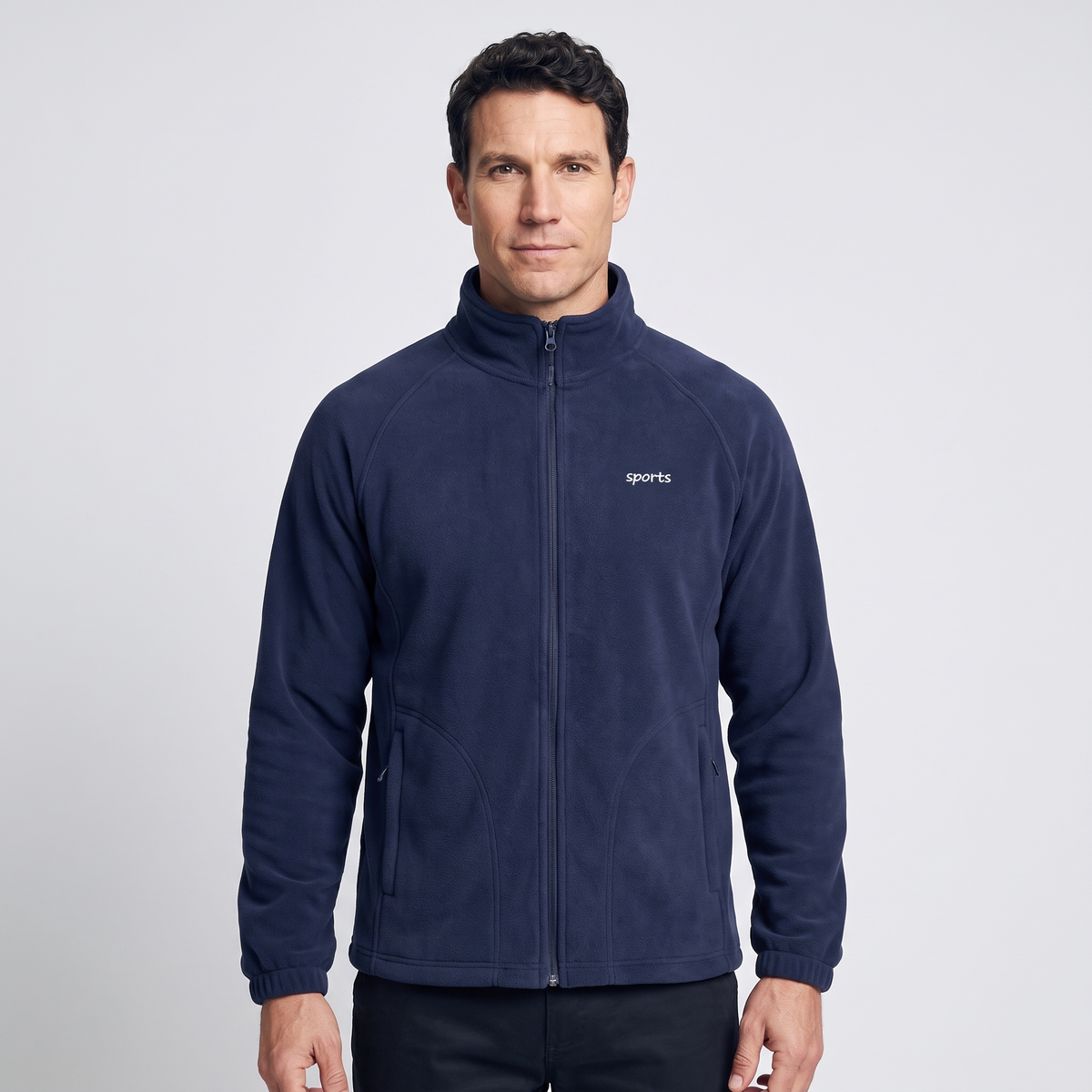 Men's Zip Up Fleece Jacket with Stand Collar