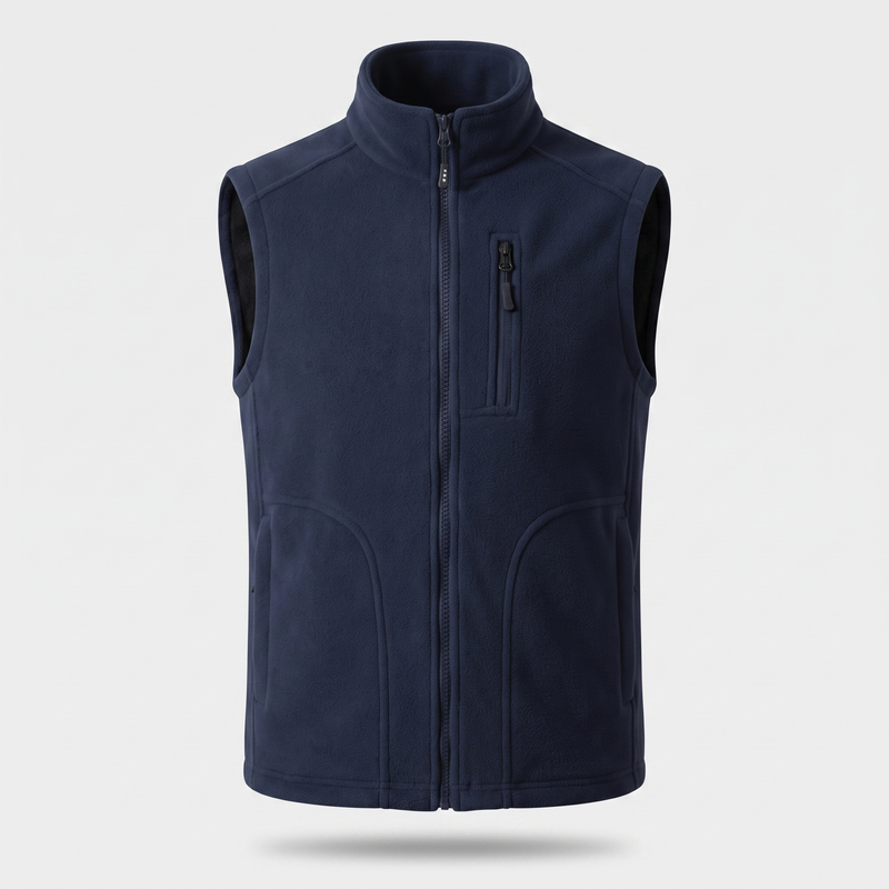 Men's Polar Fleece Zip Up Vest With Five Pockets And Stand Collar