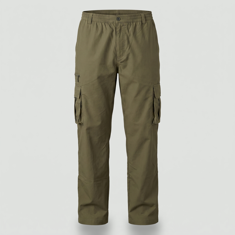 Men's Lightweight Polyester Cargo Walking Trousers with Zip Pockets