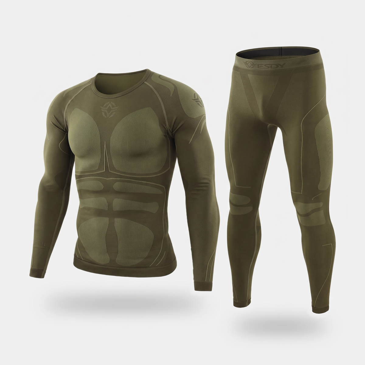 Men's Ski Base Layer Set With Long Sleeve Top And Seamless Knit Leggings
