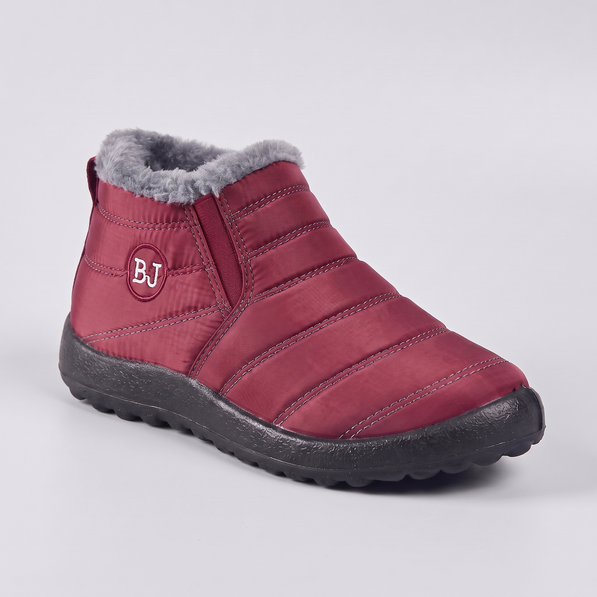 Women's Faux Fur Lined Slip On Snow Boots with Elastic Side Panels