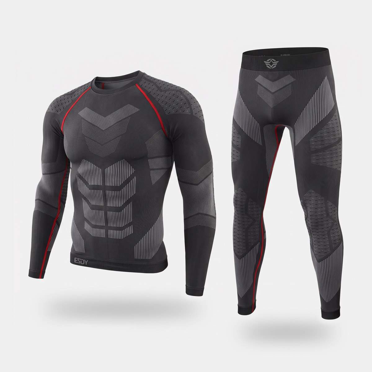 Men's Ski Base Layer Set With Long Sleeve Top And Seamless Knit Leggings