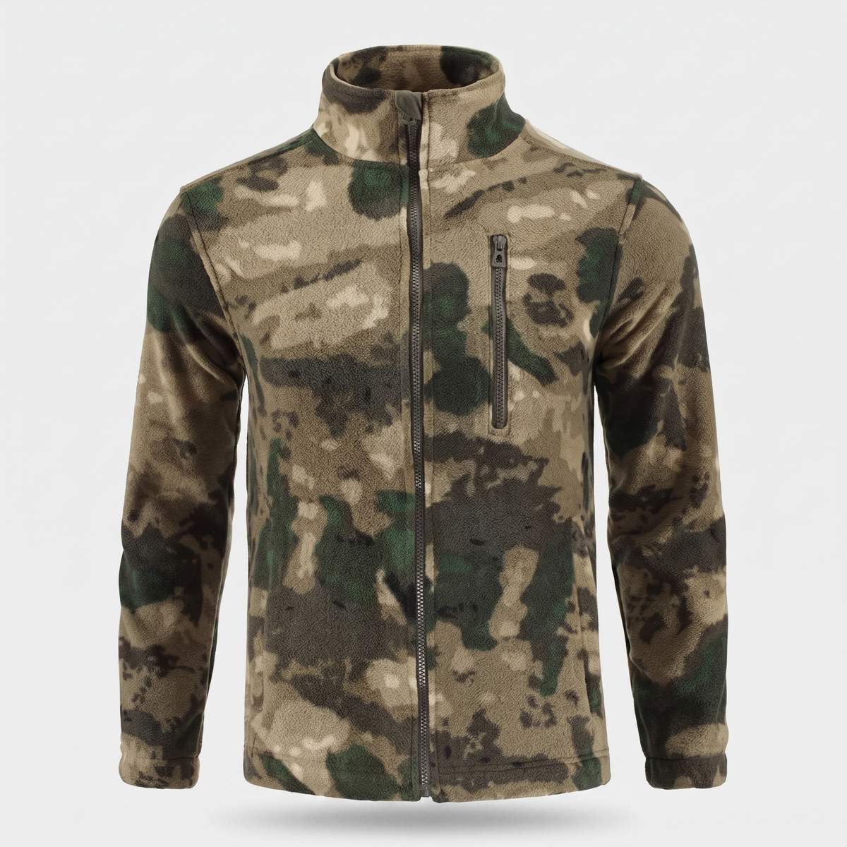 Men's Camo Fleece Jacket with Stand Up Collar and Zip Pockets