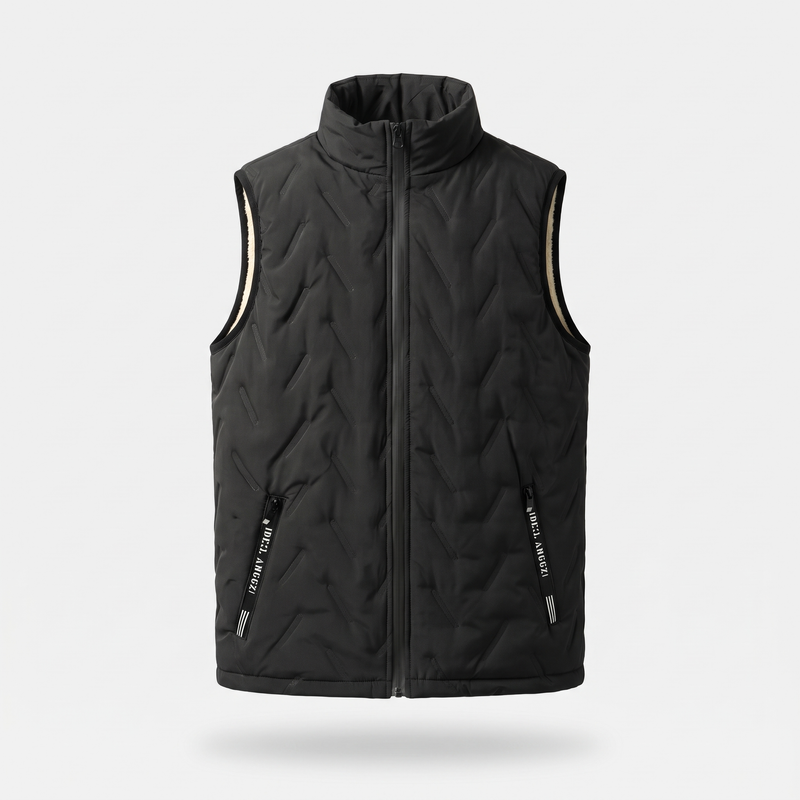 Men's Quilted Fleece Lined Vest with Stand Collar