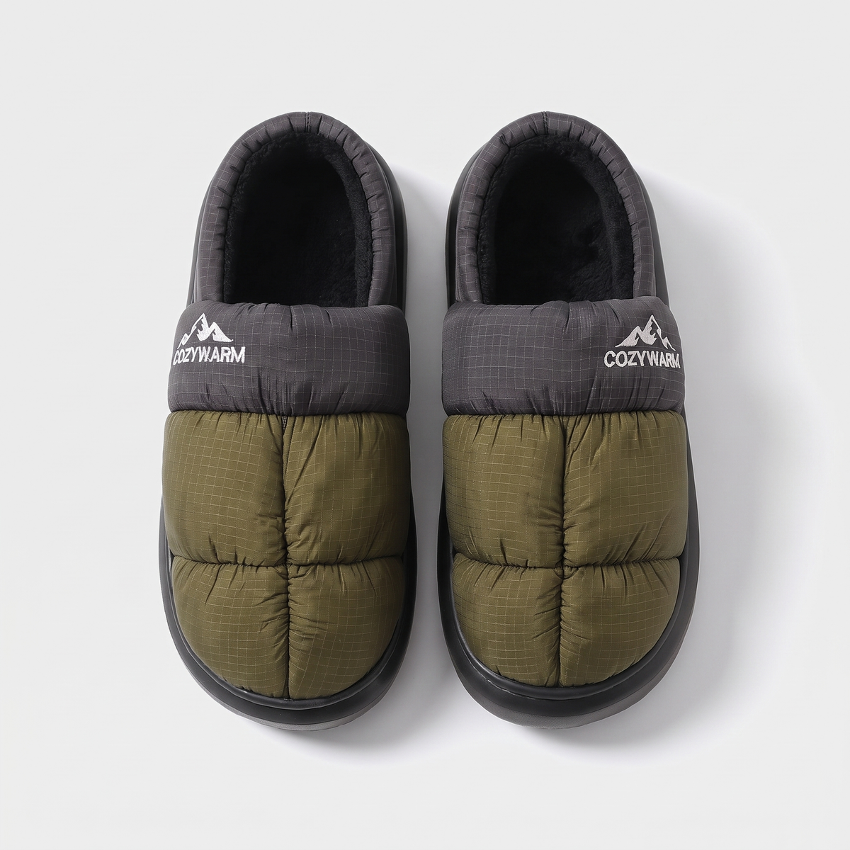 Men's Fleece Lined Camp Slippers with Ribbed Outdoor Sole