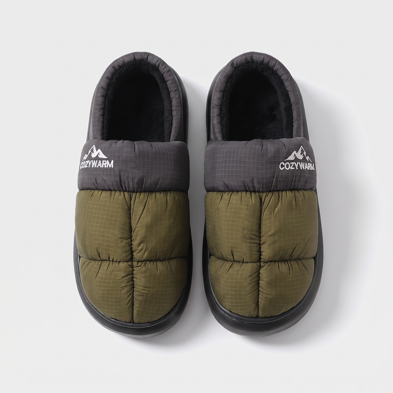 Men's Fleece Lined Camp Slippers with Ribbed Outdoor Sole